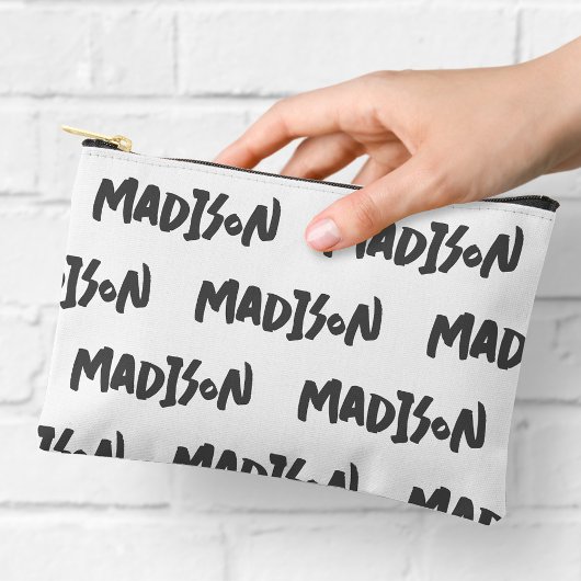 Moderne zwart-wit naamprint ritssluiting zakje etui