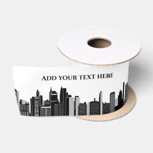Moderne Zwart & Wit New York Silhouette Sjabloon Satijnen Lint