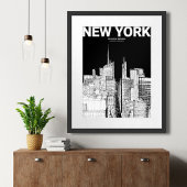 Moderne zwart-wit NYC Skyline Travel Sketch Poster