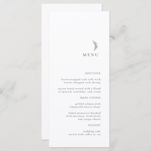 Moderne Zwart-wit Olijftak Bruiloft Menu (Voorkant / Achterkant)