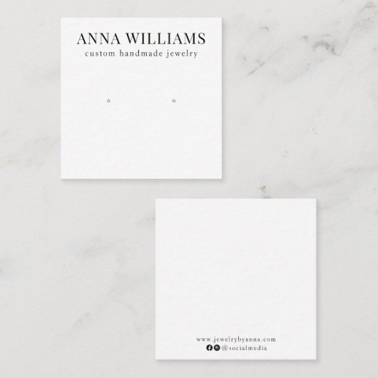 Moderne zwart-wit oorbel studs display vierkante visitekaartje (Voorkant / Achterkant)