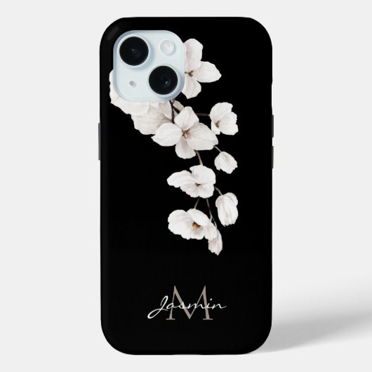Moderne zwart-wit orchideeën Floral Monogram Case-Mate iPhone Case (Achterkant)