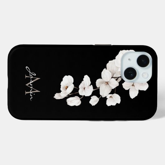 Moderne zwart-wit orchideeën Floral Monogram Case-Mate iPhone Case (Achterkant (horizontaal))