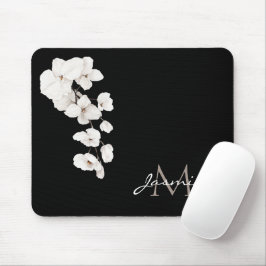 Moderne zwart-wit orchideeën Floral Monogram Muismat