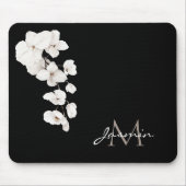 Moderne zwart-wit orchideeën Floral Monogram Muismat (Voorkant)