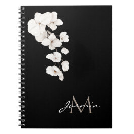 Moderne zwart-wit orchideeën Floral Monogram Notitieboek