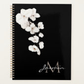 Moderne zwart-wit orchideeën Floral Monogram Planner (Voorkant)