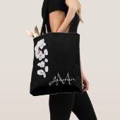 Moderne zwart-wit orchideeën Floral Monogram Tote Bag (Dichtbij)