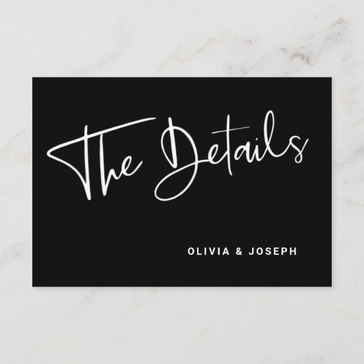 Moderne zwart-wit overlay bruiloft details informatiekaartje (Achterkant)
