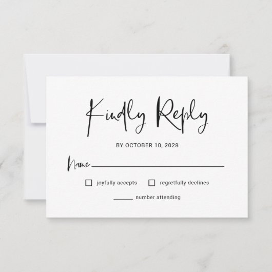 Moderne zwart-wit overlay bruiloft RSVP kaartje (Voorkant)