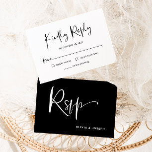 Moderne zwart-wit overlay bruiloft RSVP kaartje