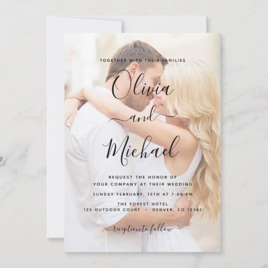 Moderne zwart-wit overlay foto bruiloft kaart (Voorkant)