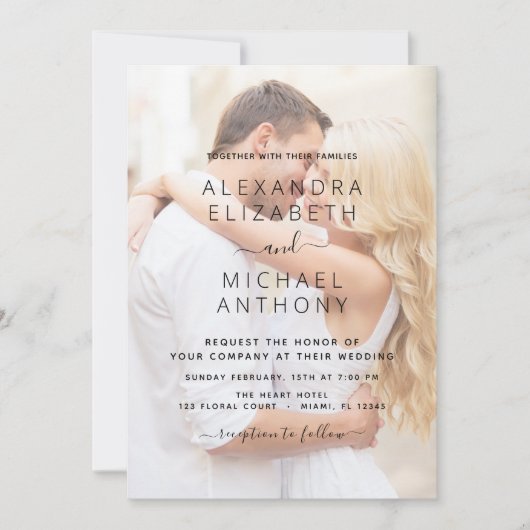 Moderne zwart-wit overlay foto bruiloft kaart (Voorkant)