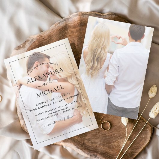 Moderne zwart-wit overlay foto bruiloft kaart