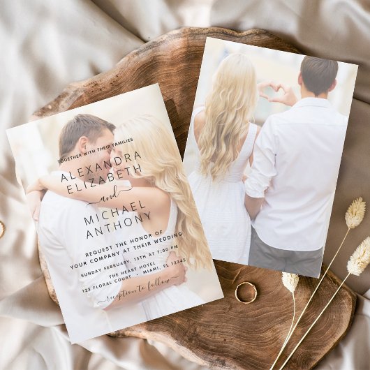 Moderne zwart-wit overlay foto bruiloft kaart