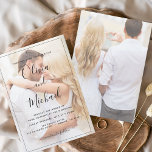 Moderne zwart-wit overlay foto bruiloft kaart<br><div class="desc">Verhoog de elegantie van uw bruiloft met onze moderne zwart-wit overlay foto bruiloft uitnodigingen. Deze uitnodigingen combineren klassieke verfijning met modern minimalisme, waarmee de perfecte toon wordt gezet voor uw speciale dag. Het monochrome ontwerp straalt tijdloze elegantie uit, terwijl een aanpasbare fotofunctie u toestaat om uw unieke liefdesverhaal te etaleren....</div>