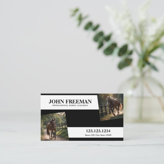 Moderne zwart-wit paard foto Equine Visitekaartje (Staand voorkant)