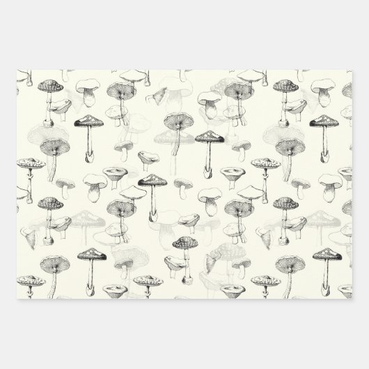Moderne Zwart Wit Paddenstoelen Inpakpapier Vel (Voorkant)