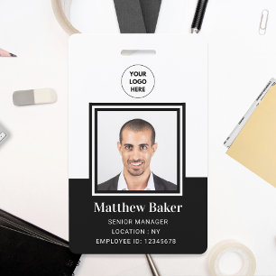 Moderne zwart-wit pasfoto naamkaartje voor medewer badge