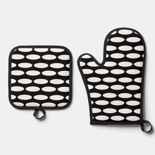 Moderne zwart-wit patroon oven Mitt & Pot Hol Ovenwant & Pannenlap Set (Voorkant)