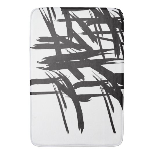 Moderne zwart-wit penseelstreken Minimalistisch Badmat (Voorkant Verticaal)