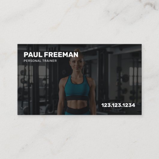 Moderne zwart-wit personal trainer visitekaartje (Voorkant)