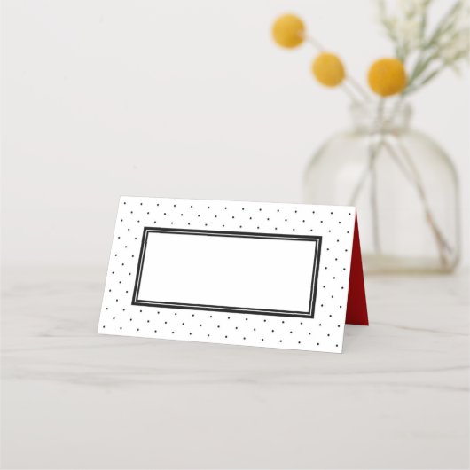 Moderne Zwart Wit Polka Dot met Rood Plaatskaartje (Voorkant)