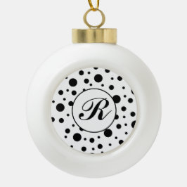 Moderne zwart-wit polka stip monogram keramische bal ornament