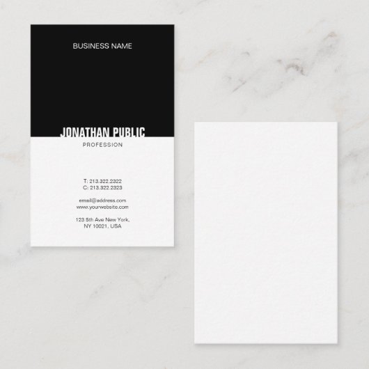 Moderne zwart-wit professionele effen elegante visitekaartje (Voorkant / Achterkant)