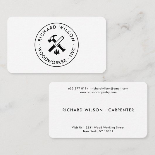 Moderne zwart-wit professionele timmerman logo visitekaartje (Voorkant / Achterkant)