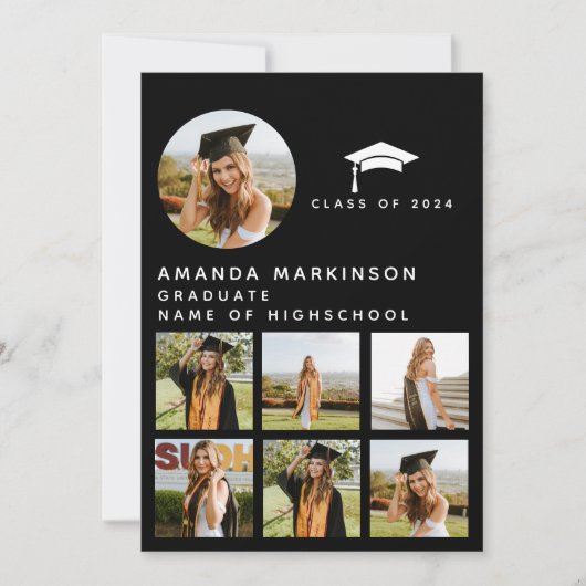 Moderne zwart-wit profiel afstudeerfeest kaart (Voorkant)