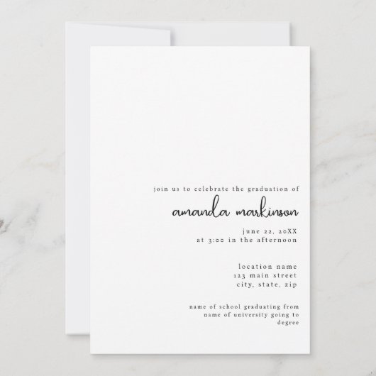 Moderne zwart-wit profiel afstudeerfeest kaart (Achterkant)