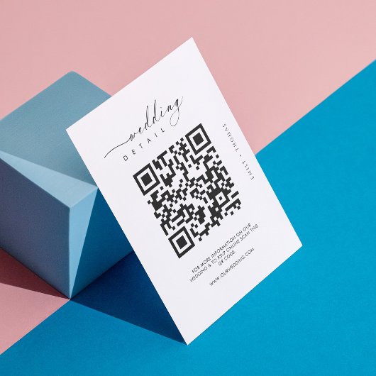 Moderne Zwart-Wit QR Code Bruiloft Informatiekaartje