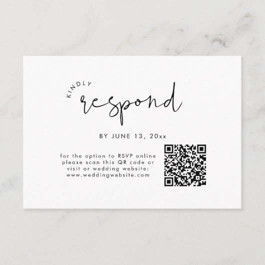 Moderne Zwart-Wit QR Code Bruiloft RSVP Informatiekaartje (Voorkant)