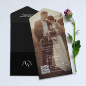Moderne zwart-wit QR-code foto bruiloft All In One Uitnodiging