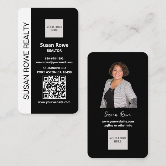 Moderne zwart-wit QR-code foto Visitekaartje (Voorkant / Achterkant)