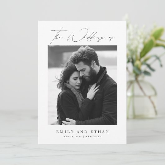 Moderne Zwart & Wit QR Code Fotobruiloft Kaart (Staand voorkant)