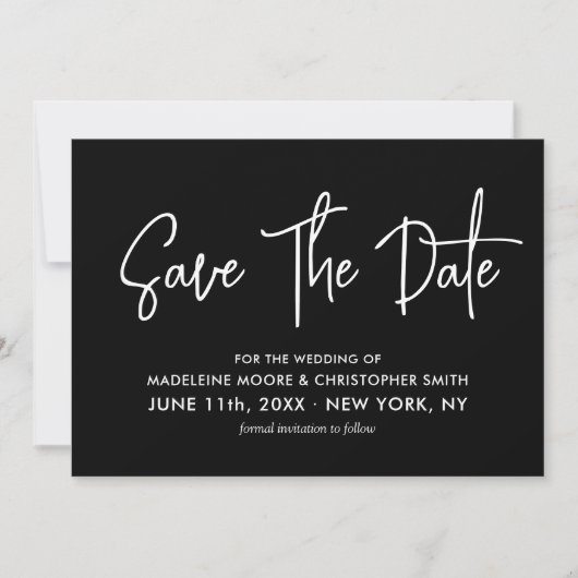 Moderne Zwart Wit QR Code Kalligrafie Save The Date (Voorkant)