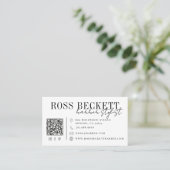 Moderne Zwart-Wit QR-code Kapper Stylist Visitekaartje (Staand voorkant)