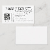Moderne Zwart-Wit QR-code Kapper Stylist Visitekaartje (Voorkant / Achterkant)