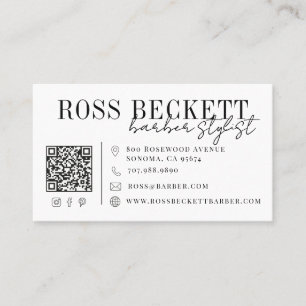 Moderne Zwart-Wit QR-code Kapper Stylist Visitekaartje