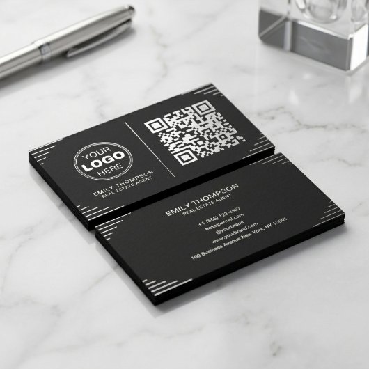 Moderne Zwart & Wit QR Code | Luxe Art Deco Visitekaartje
