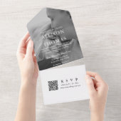 Moderne zwart-wit QR Code Monogram bruiloft All In One Uitnodiging (Afscheurbaar)