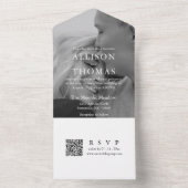 Moderne zwart-wit QR Code Monogram bruiloft All In One Uitnodiging (Binnen)