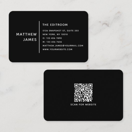 Moderne Zwart-Wit QR-Code Professioneel Visitekaartje (Voorkant / Achterkant)