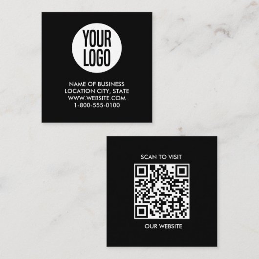 Moderne zwart-wit QR-code Vierkante Visitekaartje (Voorkant / Achterkant)