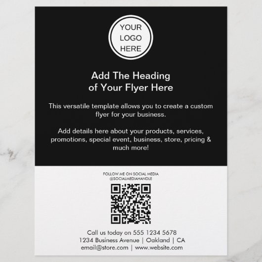 Moderne Zwart-wit QR Code & Zakelijke Logo Flyer (Voorkant)