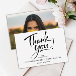 Moderne Zwart-Wit Quinceañera-foto Bedankkaart