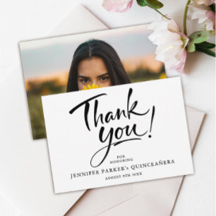 Moderne Zwart-Wit Quinceañera-foto Bedankkaart