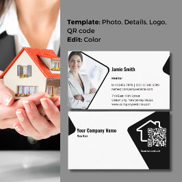 Moderne Zwart-wit Realtor QR Code Visitekaartje
